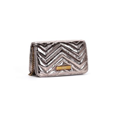 Bolsa Pequena Metalizada Crinkle Cinza Stone Alça Transversal