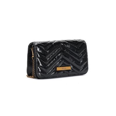 Bolsa Pequena Metalizada Crinkle Preta Alça Transversal
