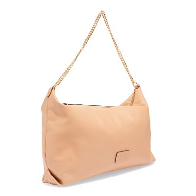 Bolsa Baguete Bege Couro Soft Alça Corrente