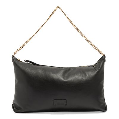 Bolsa Baguete Preta Couro Soft Alça Corrente