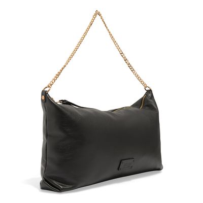 Bolsa Baguete Preta Couro Soft Alça Corrente