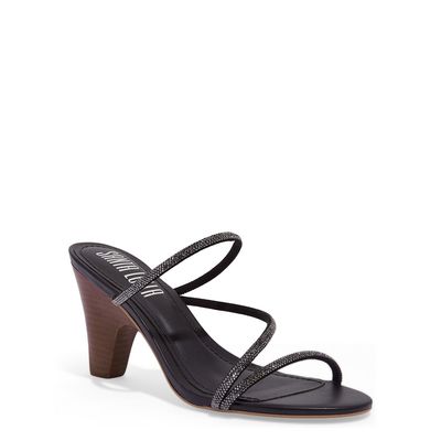 Mule Couro Nobre Soft Preto Brilho Strass Salto Geométrico