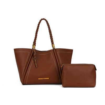 Kit Bolsa shopper pespontos e necessaire marrom safari floater