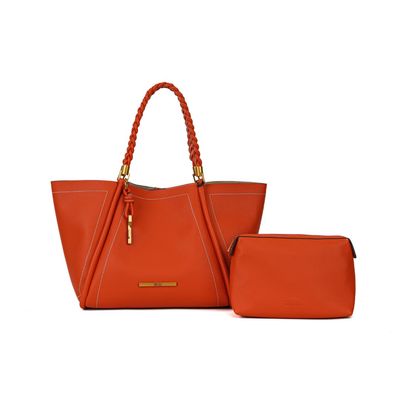 Kit Bolsa shopper pespontos e necessaire laranja caju floater