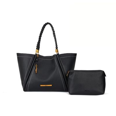 Kit Bolsa shopper pespontos e necessaire preta floater