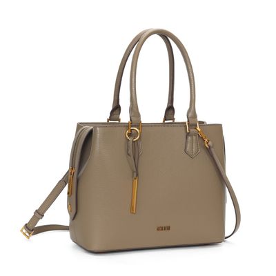 Bolsa Tote Cinza Stone Quadrada Alça Transversal Removível