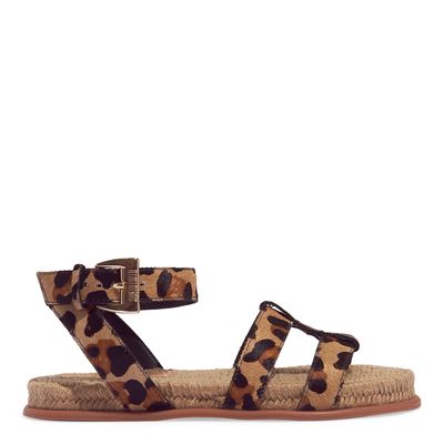 Sandália Espadrille Couro Estampa Animal Print Onça