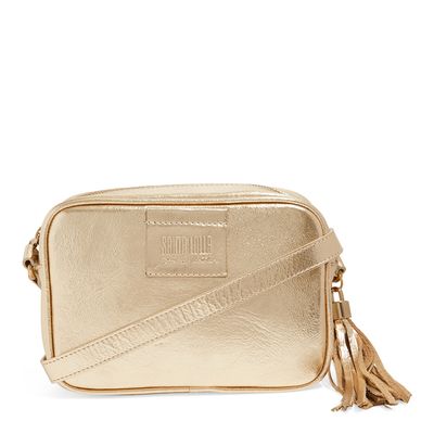Bolsa tiracolo camera bag couro metalizado dourada