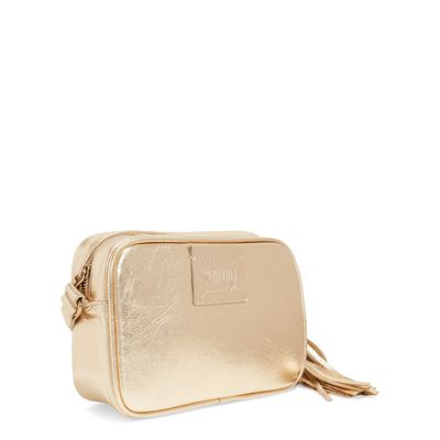 Bolsa tiracolo camera bag couro metalizado dourada