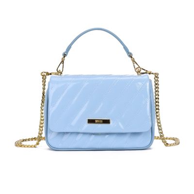 Bolsa Azul Gelatto Verniz Glossy Alça Transversal Metalizada
