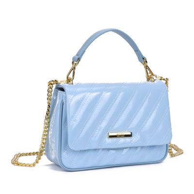 Bolsa Azul Gelatto Verniz Glossy Alça Transversal Metalizada