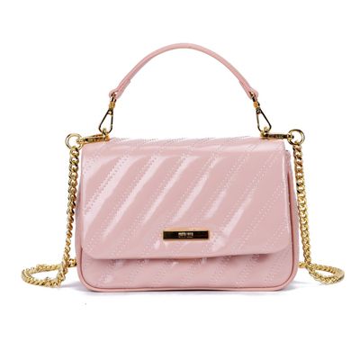 Bolsa Rosa Ballet Verniz Glossy Alça Transversal Metalizada