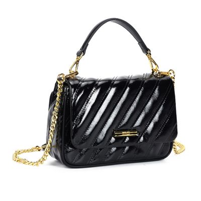 Bolsa Preta Verniz Glossy Alça Transversal Metalizada