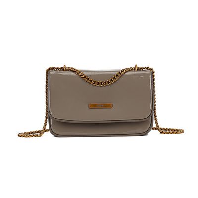 Bolsa Pequena Envernizada Glossy Cinza Stone Alça Corrente
