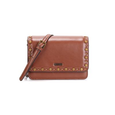 Bolsa Transversal Pequena Soft Marrom Tachas Metalizadas