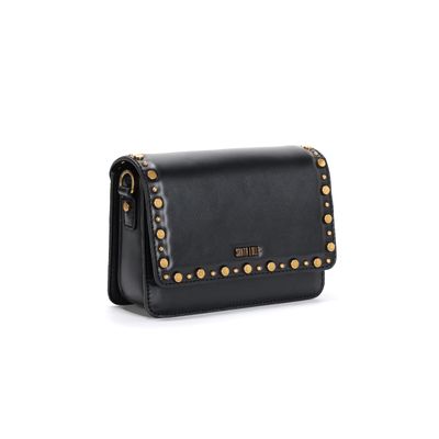 Bolsa Transversal Pequena Soft Preta Tachas Metalizadas