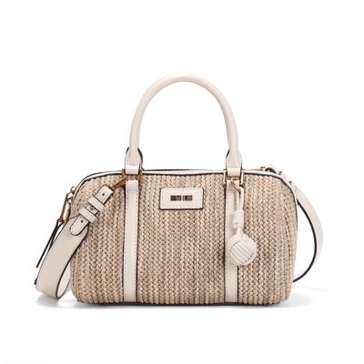 Bolsa Baú Palha Alça De Ombro Bege