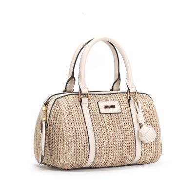 Bolsa Baú Palha Alça De Ombro Bege
