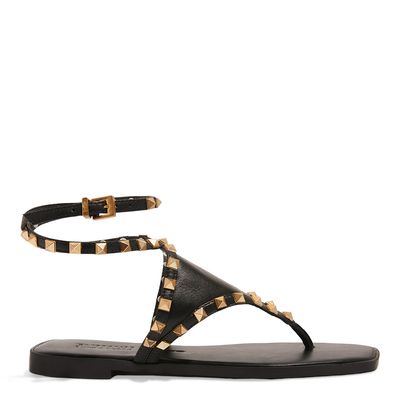 Rasteira Amarração Preta Couro Confort Spikes