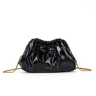 Bolsa Preta Verniz Glossy Alça De Ombro Metalizada