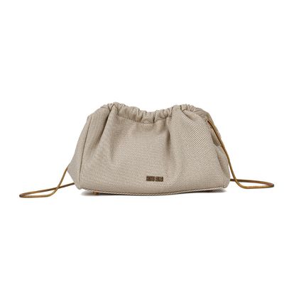 Bolsa Bege Canvas Alça De Ombro Metalizada