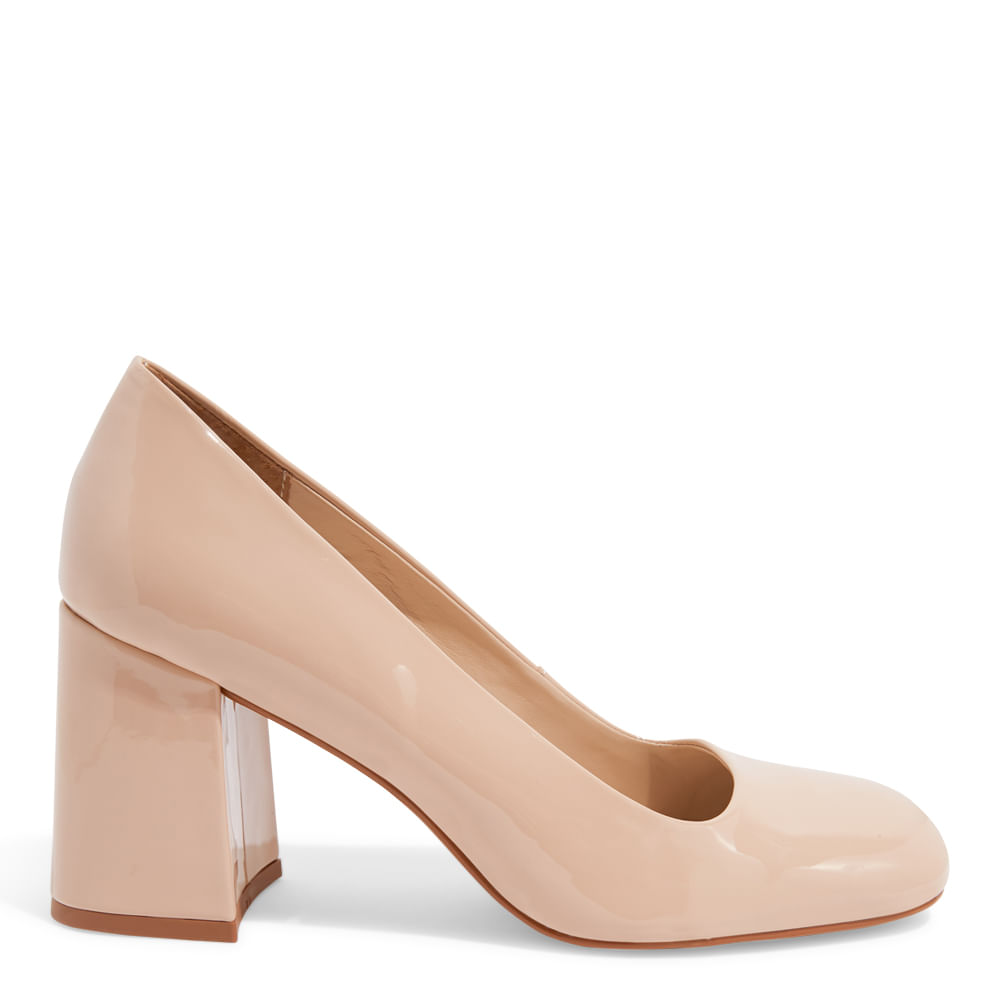Salto Baixo Scarpin Verniz Salto Grosso Sapato Scarpin Verniz