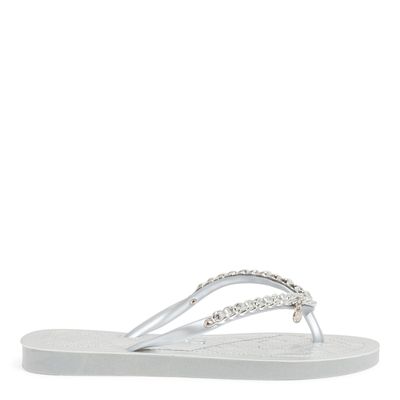 Chinelo  Flip Flop Borracha Corrente Tiras Finas  Metalizado Prata