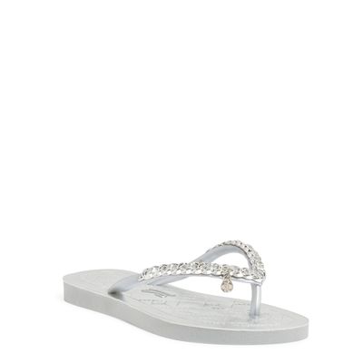 Chinelo  Flip Flop Borracha Corrente Tiras Finas  Metalizado Prata