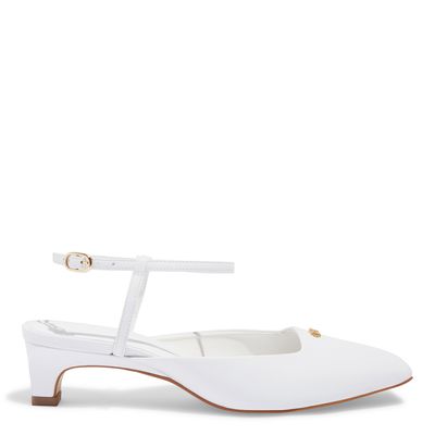 Scarpin Couro Branco Bico Quadrado Salto Baixo