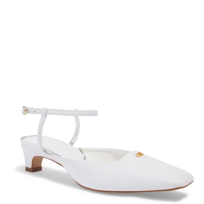 Scarpin Couro Branco Bico Quadrado Salto Baixo