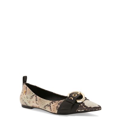 Sapatilha Off White Couro New Snake Bico Fino Fivela