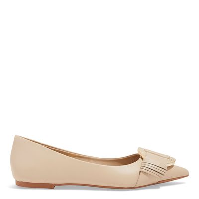 Sapatilha Off White Couro Nobre Soft Bico Fino Fivela