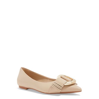 Sapatilha Off White Couro Nobre Soft Bico Fino Fivela
