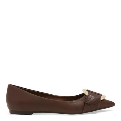 Sapatilha Marrom Couro Nobre Soft Bico Fino Fivela