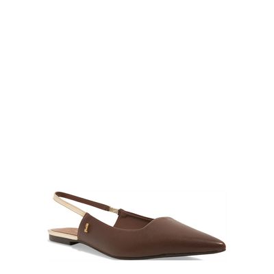 Sapatilha Slingback Couro Confort Marrom Bico Fino