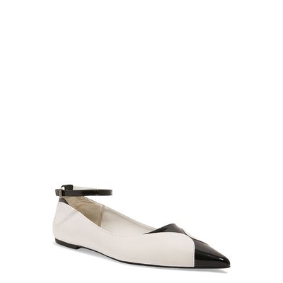 Sapatilha bico fino couro nobre soft branco e preto