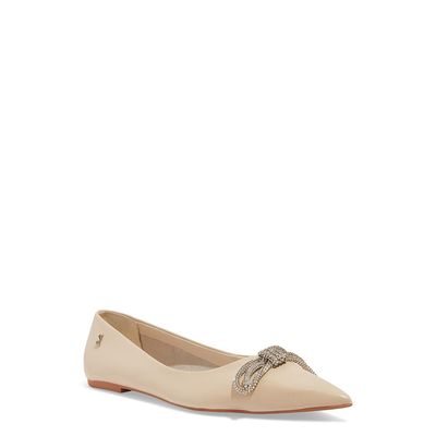 Sapatilha off white couro nobre soft bico fino laço brilho