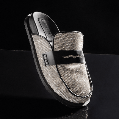 Mule  Flat Brilho Strass Prata