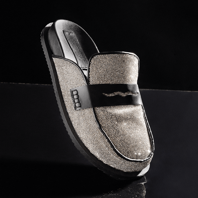 Mule  Flat Brilho Strass Prata