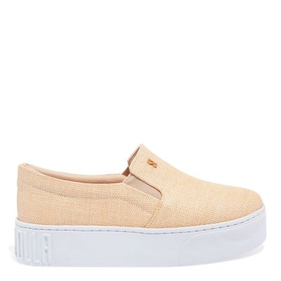 Tênis Slip On Palha Bege Sola Alta