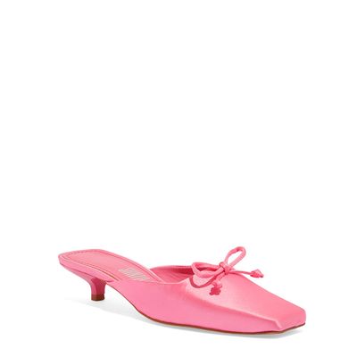 Mule Tecido Cetim Rainha Rosa Cotton Salto Baixo Fino
