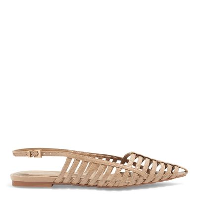 Sapatilha Slingback Bege Verniz Glossy