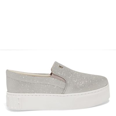 Tênis Slip On Flatform Prata Shiny