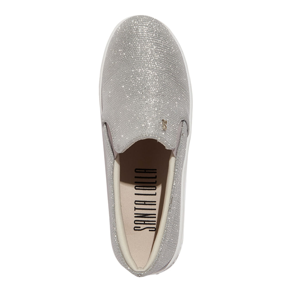 Tênis Slip On Flatform Prata Shiny - Santa Lolla