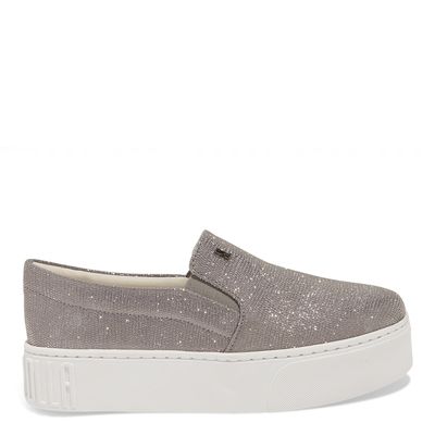 Tênis Slip On Flatform Cinza Grafite Shiny