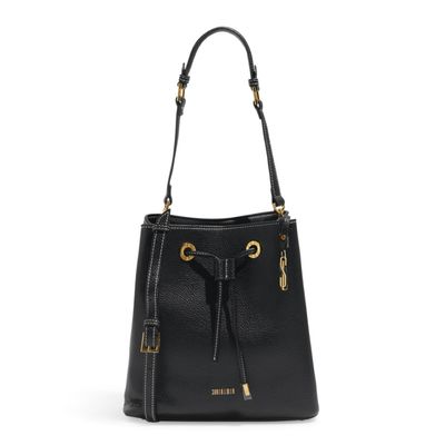 Bolsa Bucket Média Floater Preta Pespontos Alça Dupla