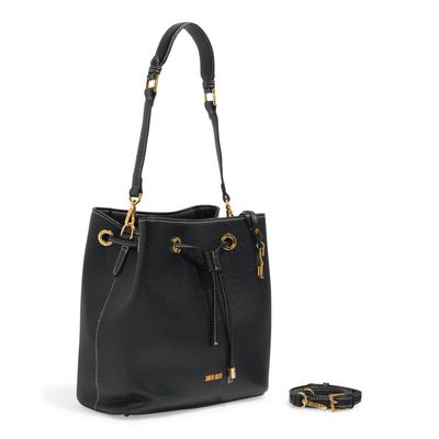 Bolsa Bucket Média Floater Preta Pespontos Alça Dupla
