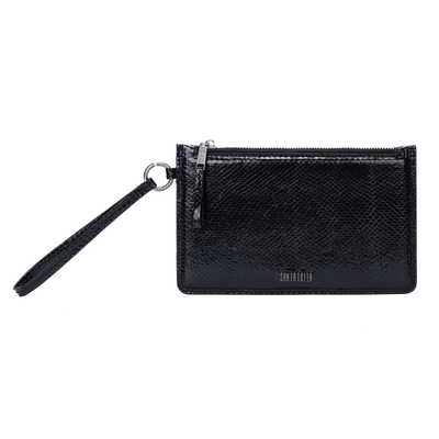 Clutch Preta Metalizada Alça De Mão