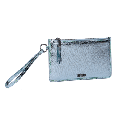 Clutch Azul Metalizada Alça De Mão