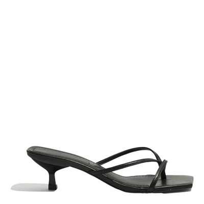 Mule Couro Pelica Salto Baixo Tiras Preto